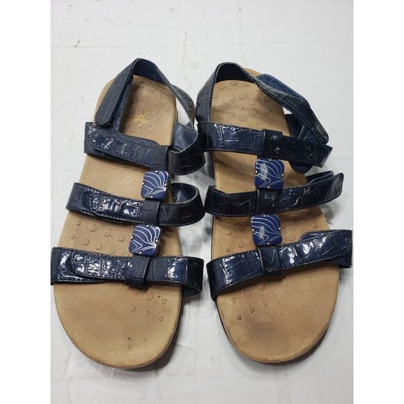 Vionic Amber Women’s Navy Blue Crocodile Embossed Pattern Backstrap Sandal Sz 9 - Picture 1 of 9